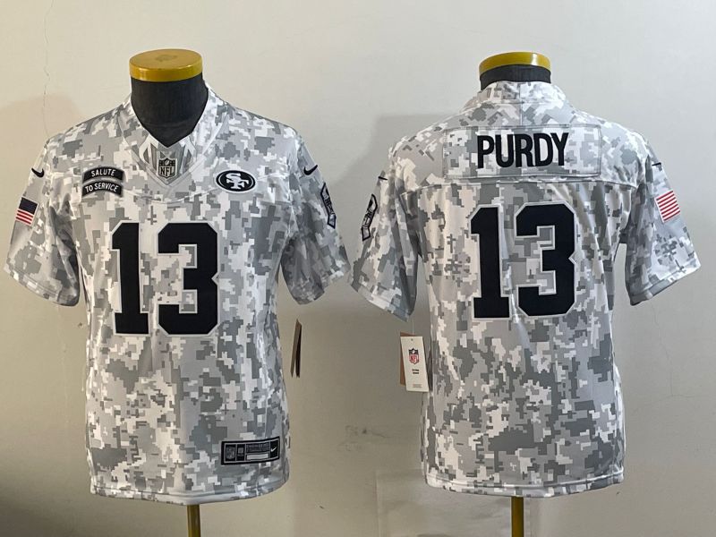 Youth San Francisco 49ers #13 Purdy Nike Arctic Camo 2024 Salute to Service Limited NFL Jersey->oakland raiders->NFL Jersey